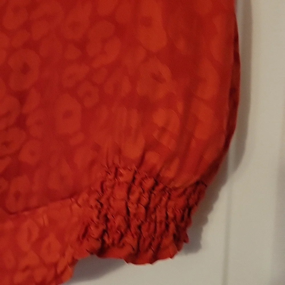 Red Short Sleeve Ruffle Button Down - Picture 3 of 4
